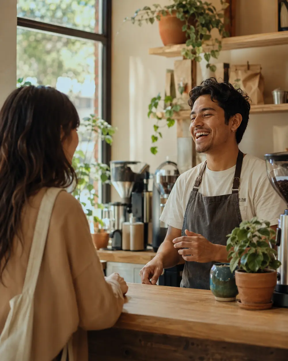 Estudiante trabajando de barista en el extranjero